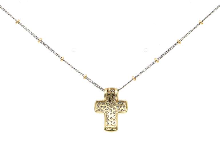 0.90ctw Diamond Two Tone Cross Pendant Necklace in 14K