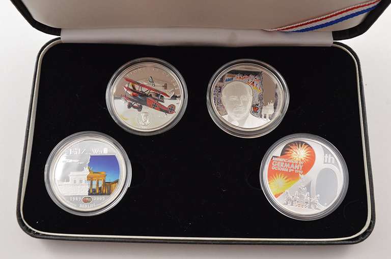 2008, 2009, 2014 Palau $5 & 2010 Tuvalu $1 1 Oz Silver PF 4 Coin Set