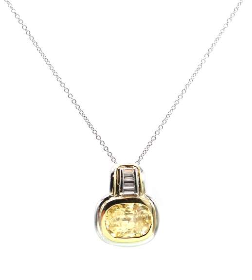 4.00ct Yellow Sapphire and 0.20ctw Baguette Diamond Pendant Necklace in 18K