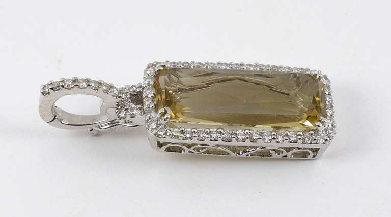 Elegant Lemon Quartz & Diamond Pendant in 14K WG