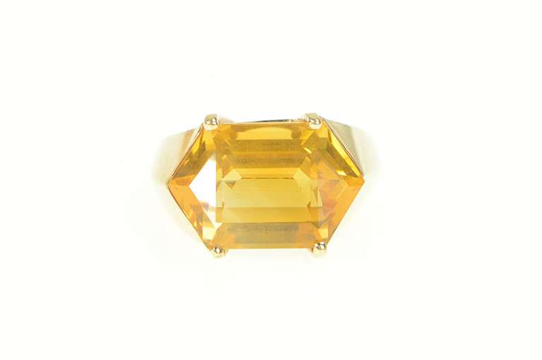 14K Yellow Gold Navette Citrine Retro Fancy Solitaire Cocktail Ring