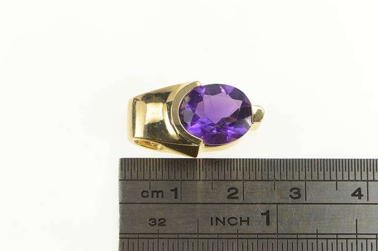 14K Yellow Gold Oval Amethyst Faceted Statement Pendant