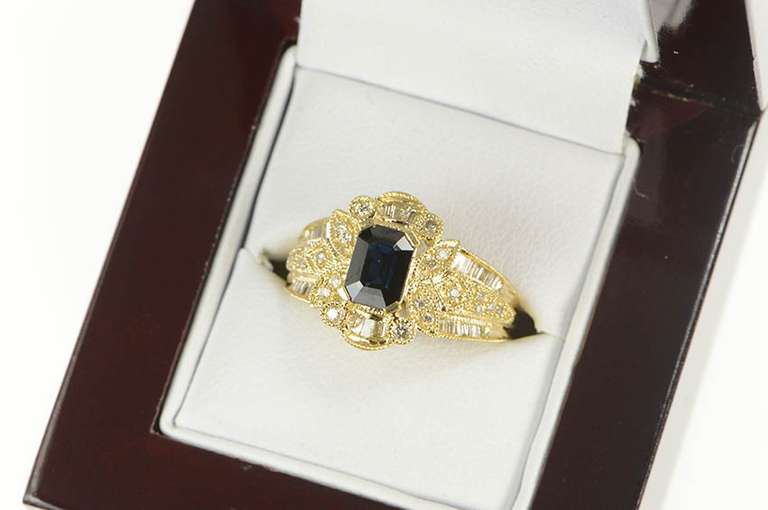 14K Yellow Gold 1.70 Ctw Emerald Sapphire Diamond Engagement Ring