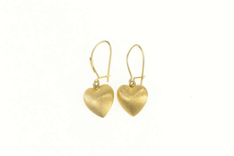 14K Yellow Gold Puffy Satin Finish Domed Heart Love Symbol Earrings