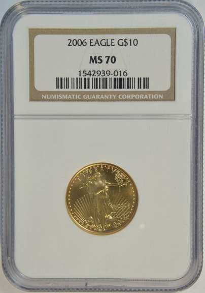 Perfect 2006 $10 American Gold Eagle coin. NGC MS70