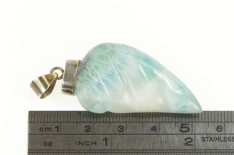 Sterling Silver Carved Larimar Stone Half Heart Talisman Pendant