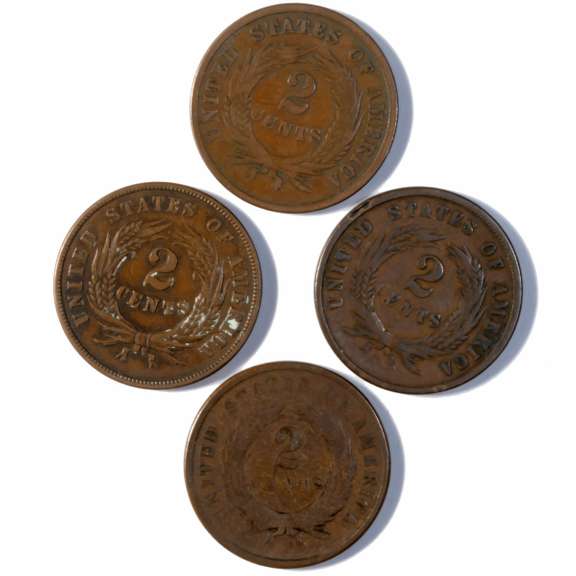 1864 1865 & 1869 Two Cent Pieces