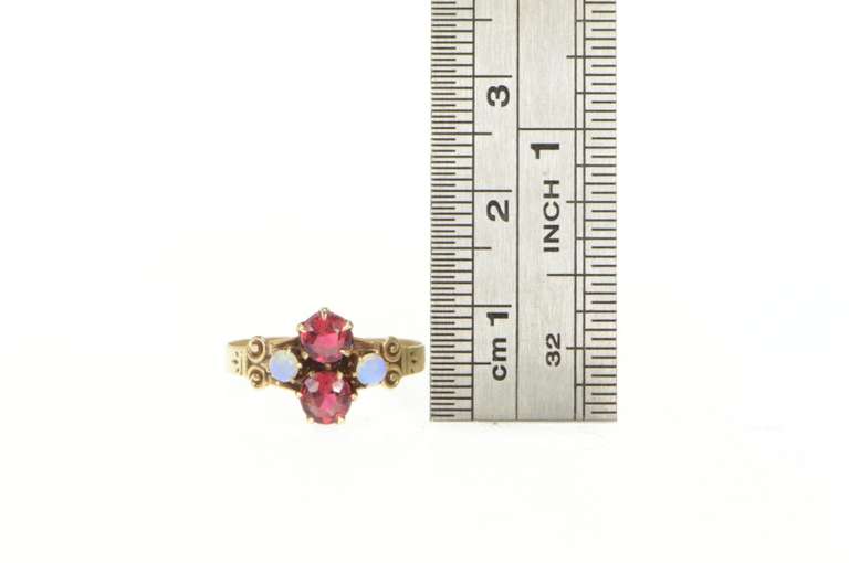 14K Yellow Gold Victorian Opal Syn. Ruby Statement Vintage Ring