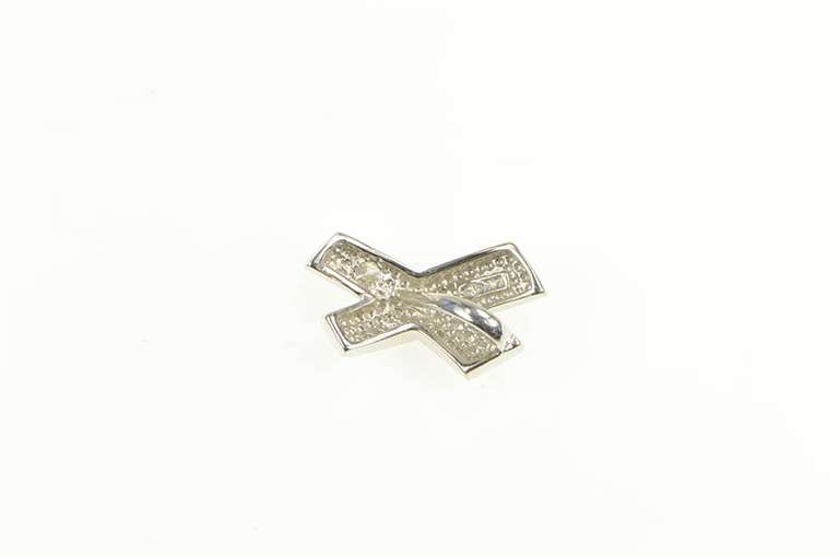14K White Gold Diamond Inset X Criss Cross Statement Pendant