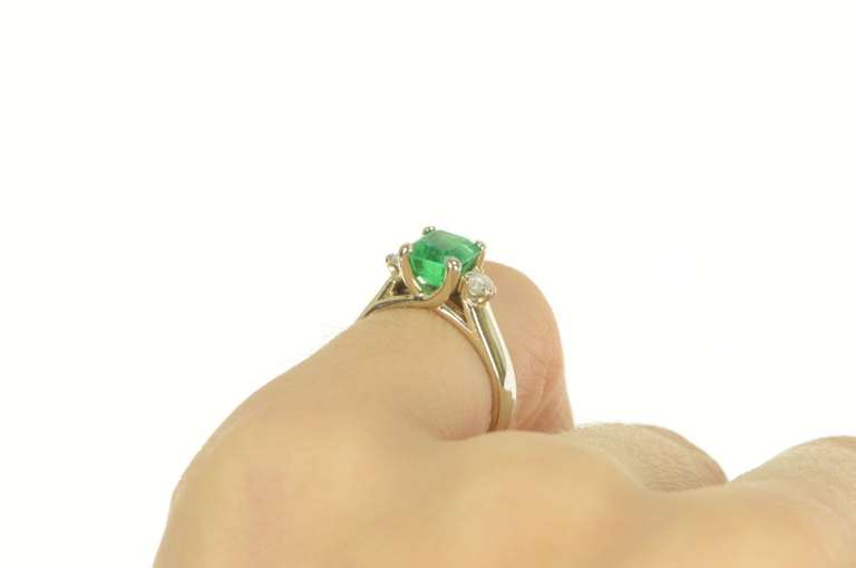 14K White Gold 1.29 Ctw Natural Emerald Diamond Engagement Ring
