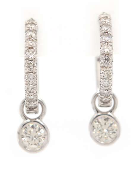 New 0.66ctw Diamond Bezel Set Hoop Drop Earrings in 14K