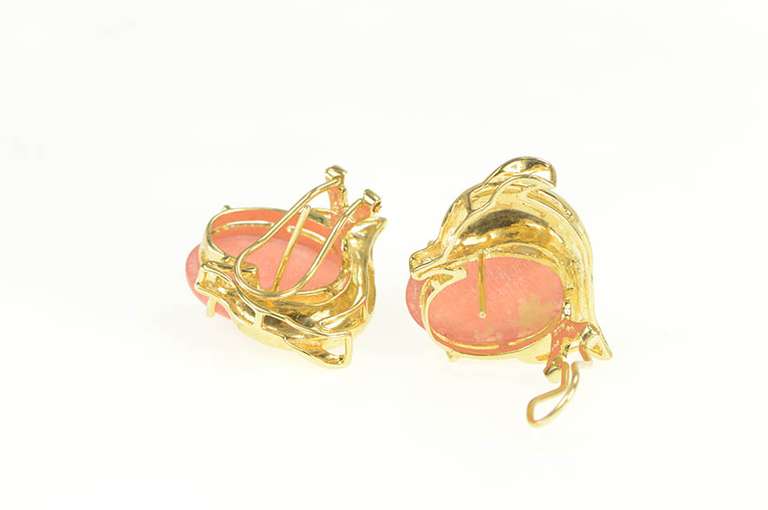 14K Yellow Gold Sunstone Cabochon Ornate Dolphin French Clip Earrings