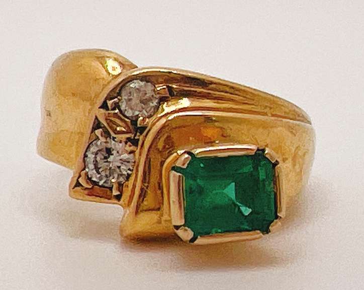 Antique 14kt Gold, Very High Quality Emerald, & Diamond Ring