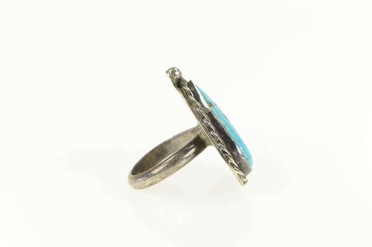 Sterling Silver Native American Turquoise Leaf Statement Ring