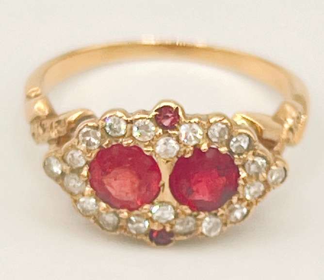 Antique 14kt Solid Yellow Gold, Ruby, and Diamond Ring