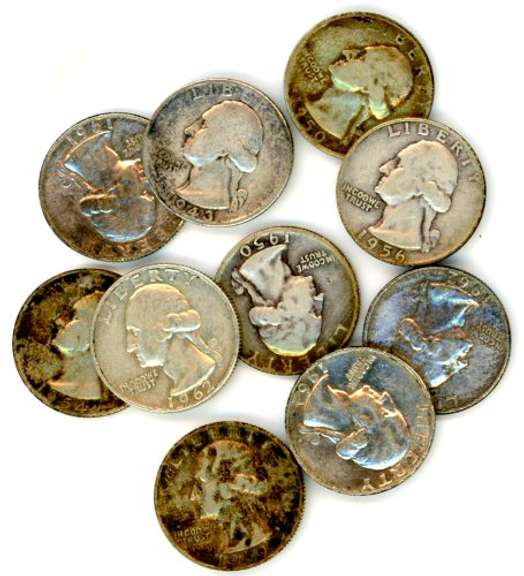 10 Assorted Silver Washington Quarters