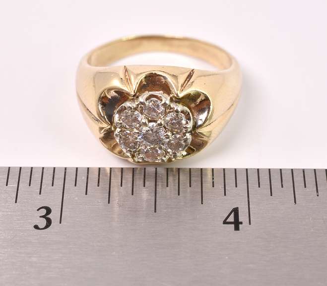 Magnificent Men's Diamond Cluster Ring in 14K Yellow Gold