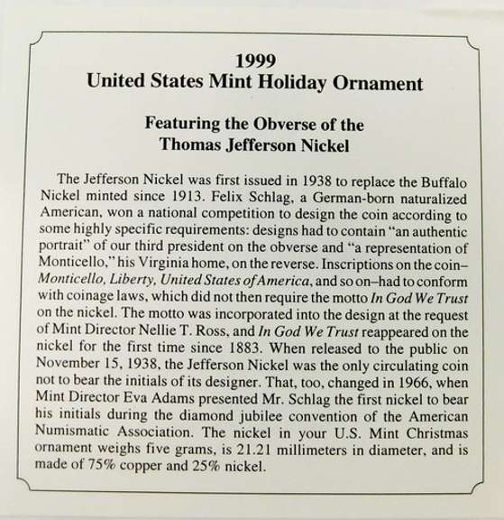 1999 U.S. Mint Holiday Ornament