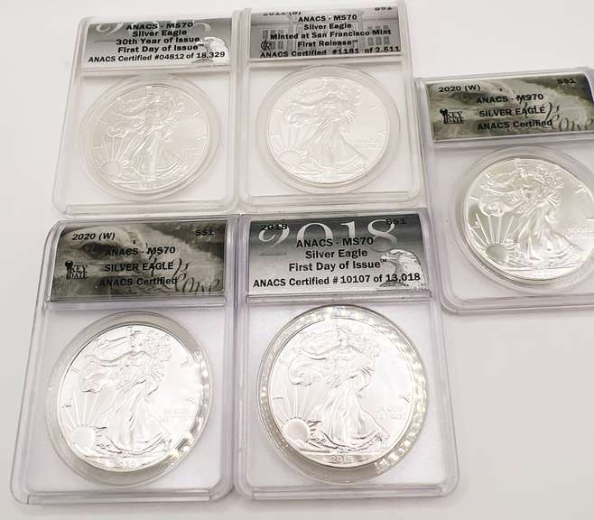 5 MS70 ASE silver coins