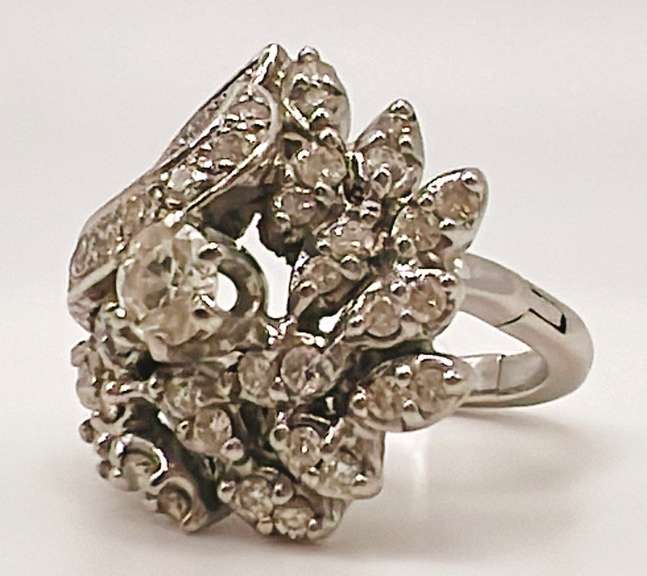 14kt Solid White Gold & Diamond Cocktail Ring