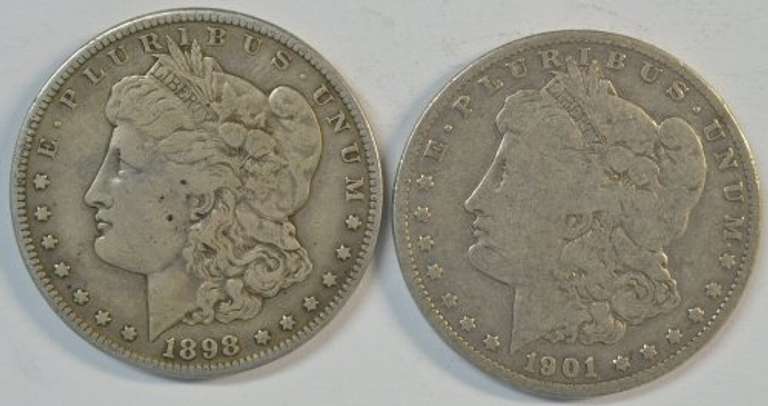 Scarce 1898-S and 1901-S Morgan Silver Dollars. Circs