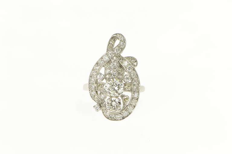 Platinum Art Deco 2.25 Ctw Diamond Freeform Statement Ring