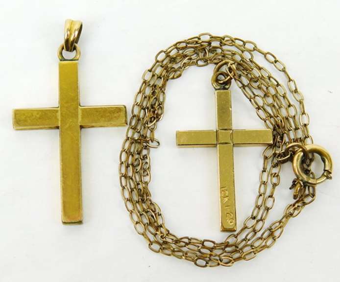 2 Vintage Gold Filled Cross Pendants/Chain