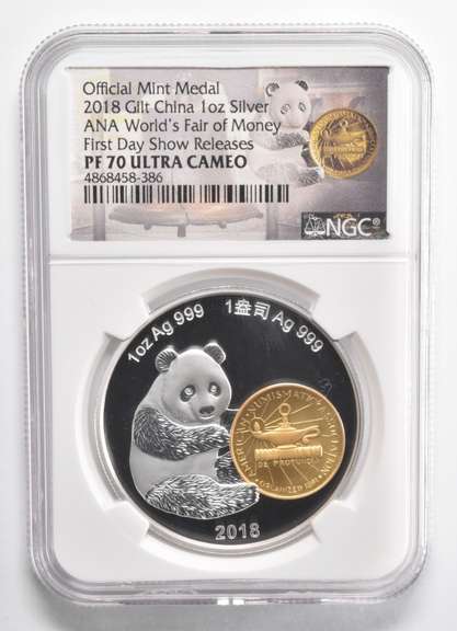 PF70UCAM 2018 Gilt China 1 Oz Silver 1st Day Show Release NGC Bag/COA