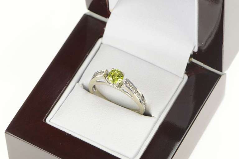 14K White Gold Peridot Diamond Accent Channel Engagement Ring
