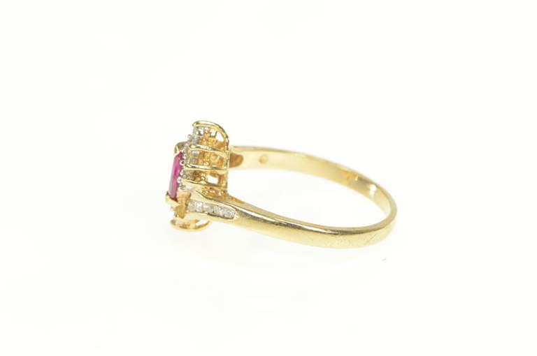 10K Yellow Gold Marquise Ruby Diamond Halo Engagement Ring