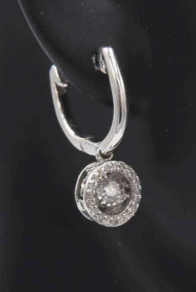 Fantastic White Gold Illusion Set Round Diamond Dangle Earrings