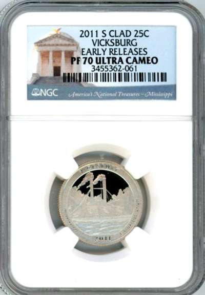 2011-S Vicksburg National Park Quarter in NGC PF70 Ultra Cameo. Early Release!