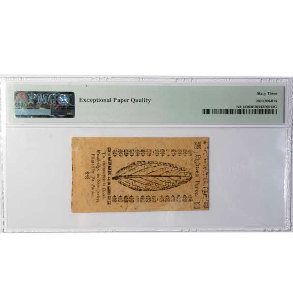 Choice Unc PMG 63 EPQ New Jersey Dec 21 1763 18 Pence Note
