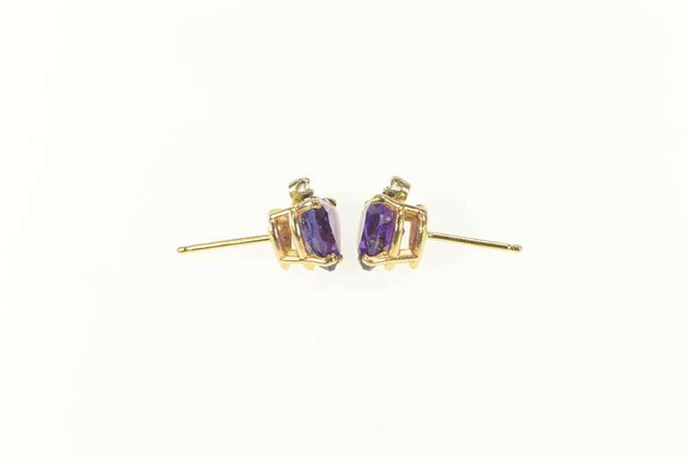 14K Yellow Gold Heart Amethyst Diamond Accent Stud Earrings