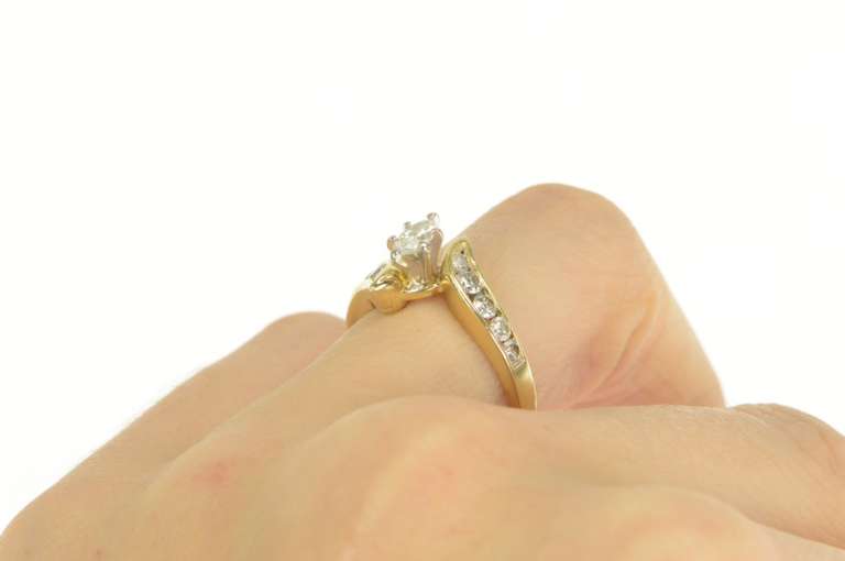 14K Yellow Gold 0.87 Ctw Marquise Diamond Bypass Engagement Ring