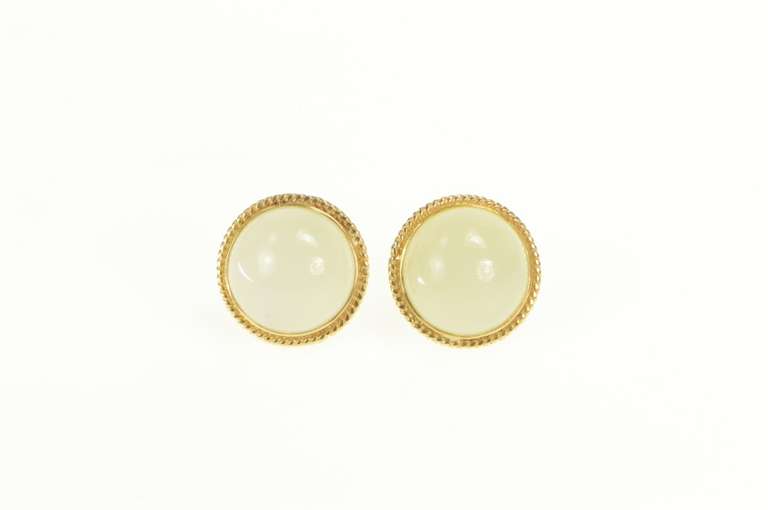 14K Yellow Gold Retro Jadeite Cabochon Domed Stud Earrings
