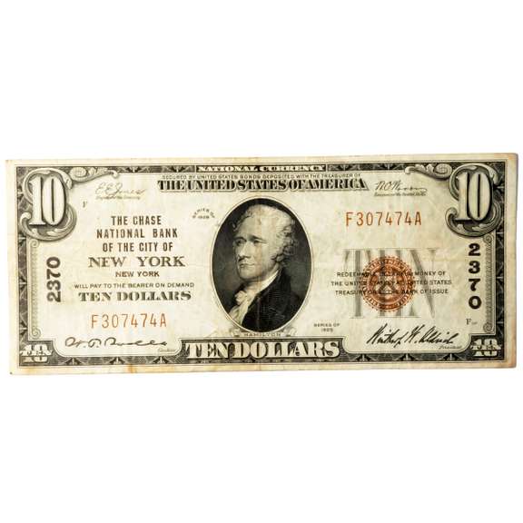$10 1929 National Currency Chase National Bank City Of NY Bank  Note