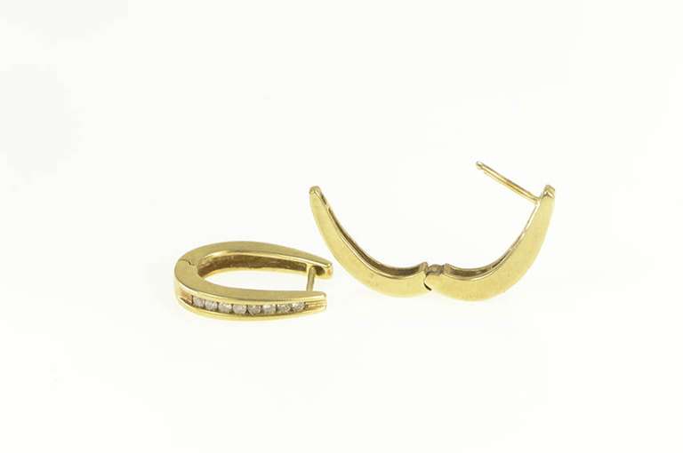 14K Yellow Gold Oval Diamond Inset Fashion Hoop Earrings