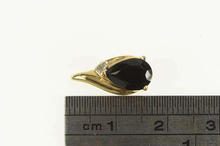 14K Yellow Gold Pear Black Onyx Diamond Accent Wavy Pendant