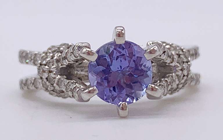 14kt Solid White Gold, Tanzanite, & Diamond Ring