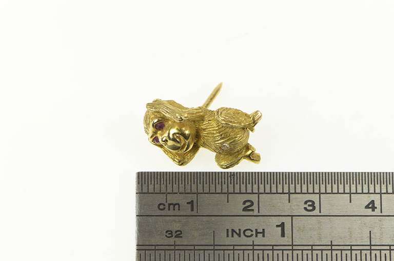 18K Yellow Gold Hear No Evil Ruby Eyed Diamond Monkey Lapel Pin/Brooch