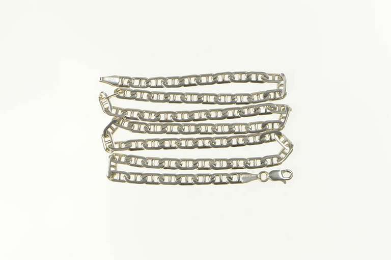 10K White Gold 4.4mm Fancy Anchor Chain Link Statement Necklace