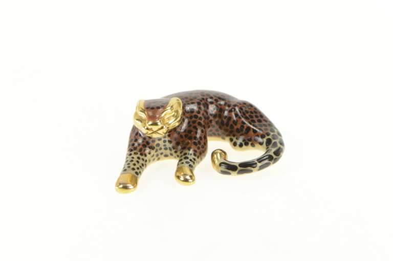 14K Yellow Gold 3D Enamel Leopard Cheetah Big Cat Pendant