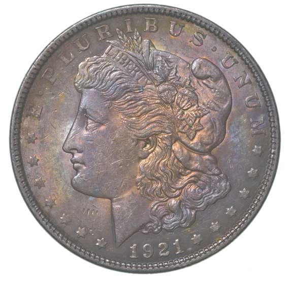 1921 Morgan Silver Dollar Rainbow Toned