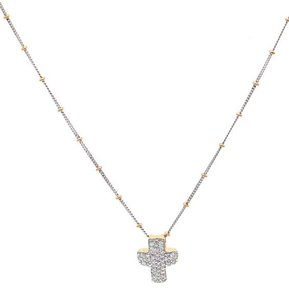 0.90ctw Diamond Two Tone Cross Pendant Necklace in 14K