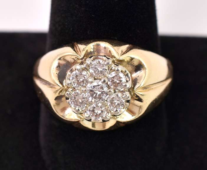 Magnificent Men's Diamond Cluster Ring in 14K Yellow Gold