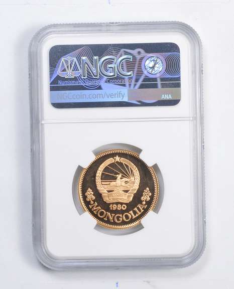 PF66 UCAM 1980 Mongolia 750 Tugrik Gold Coin Year Of The Child NGC