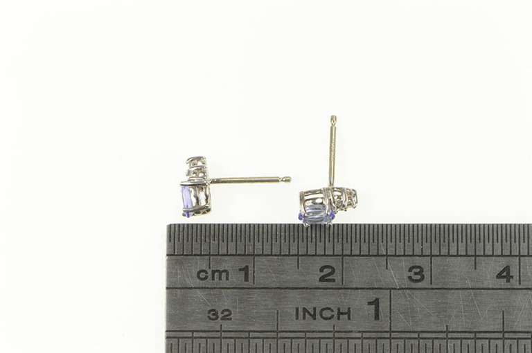 18K White Gold Oval Tanzanite Diamond Cluster Accent Stud Earrings