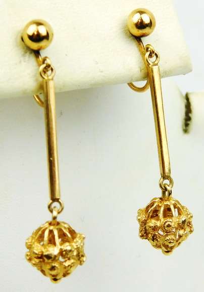 Vintage 14K Gold Etruscan Drop Earrings
