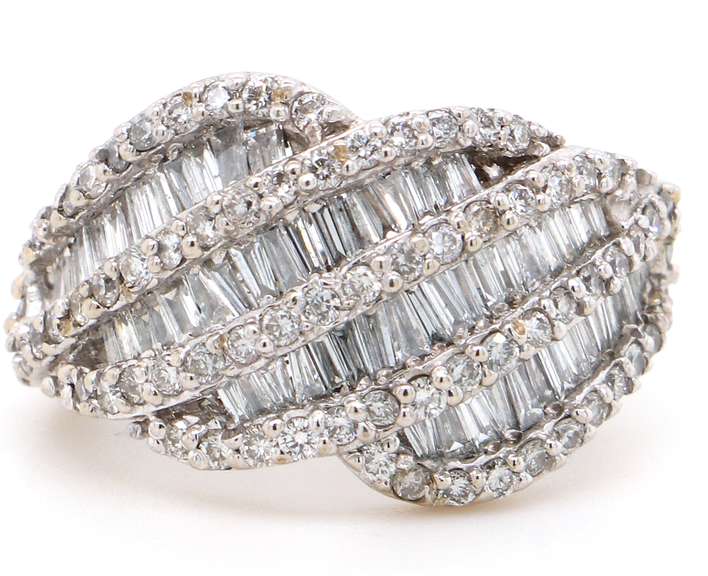 Dazzling 18kt White Gold 2.00ctw Baguette and Round Diamond Wave Ring